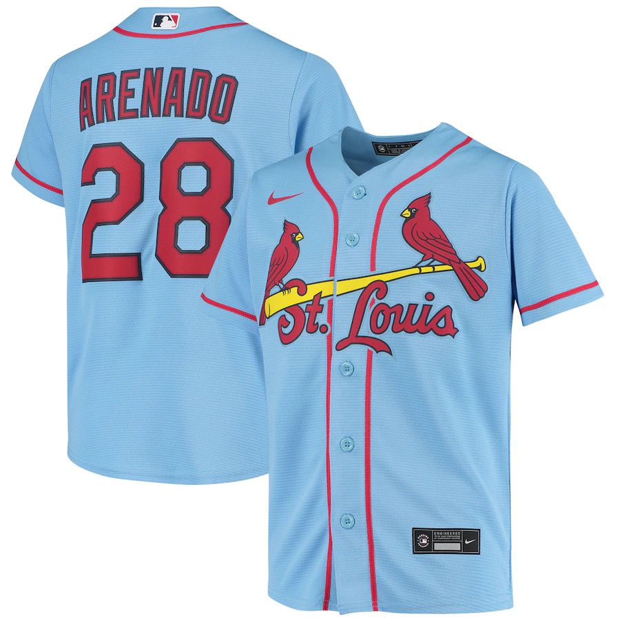 Youth St. Louis Cardinals #28 Nolan Arenado Nike Light Blue Alternate Replica Player MLB Jerseys